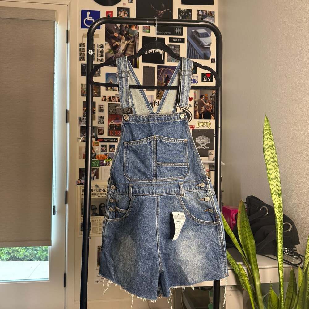 Vintage John Galt Denim Overalls Size Small Blue Distressed Shorts